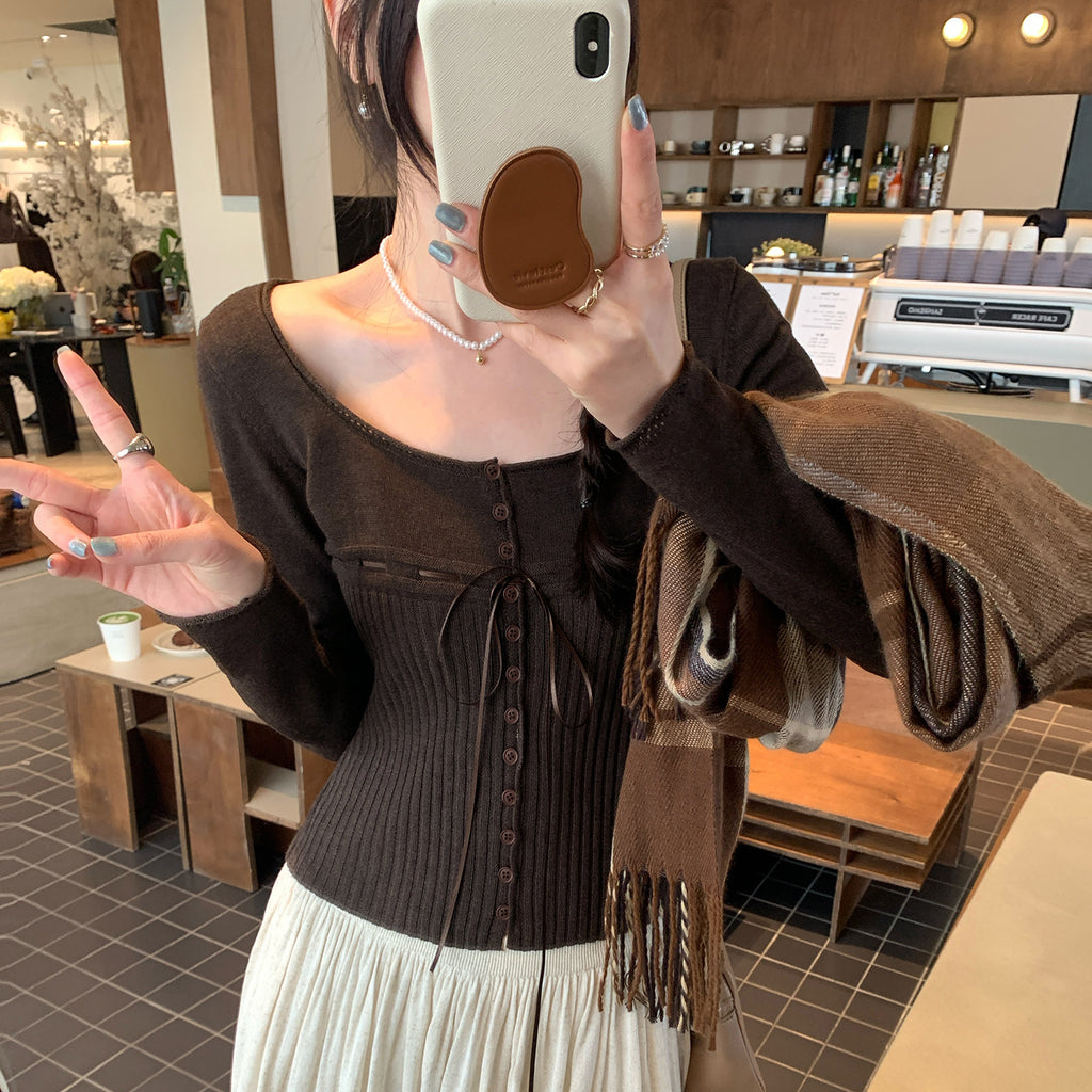 waist inner layer knit top for women, slim fit, long sleeve, pure and sexy
