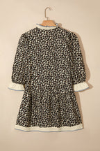 Black Leopard Print Striped Color Block Trim V Neck Bracelet Sleeve Mini Dress
