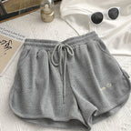 Waffle Knit Sweat Shorts for Women Summer Casual Loose High Waist Home Wear Wide Leg Hot Pants Outerwear