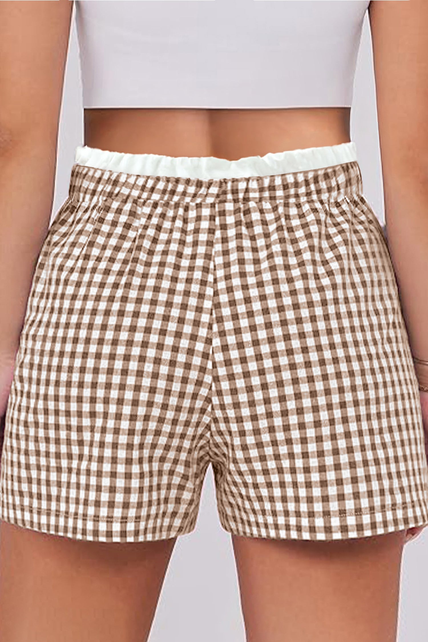 Black Contrast Trim Plaid Print Plus Size Shorts