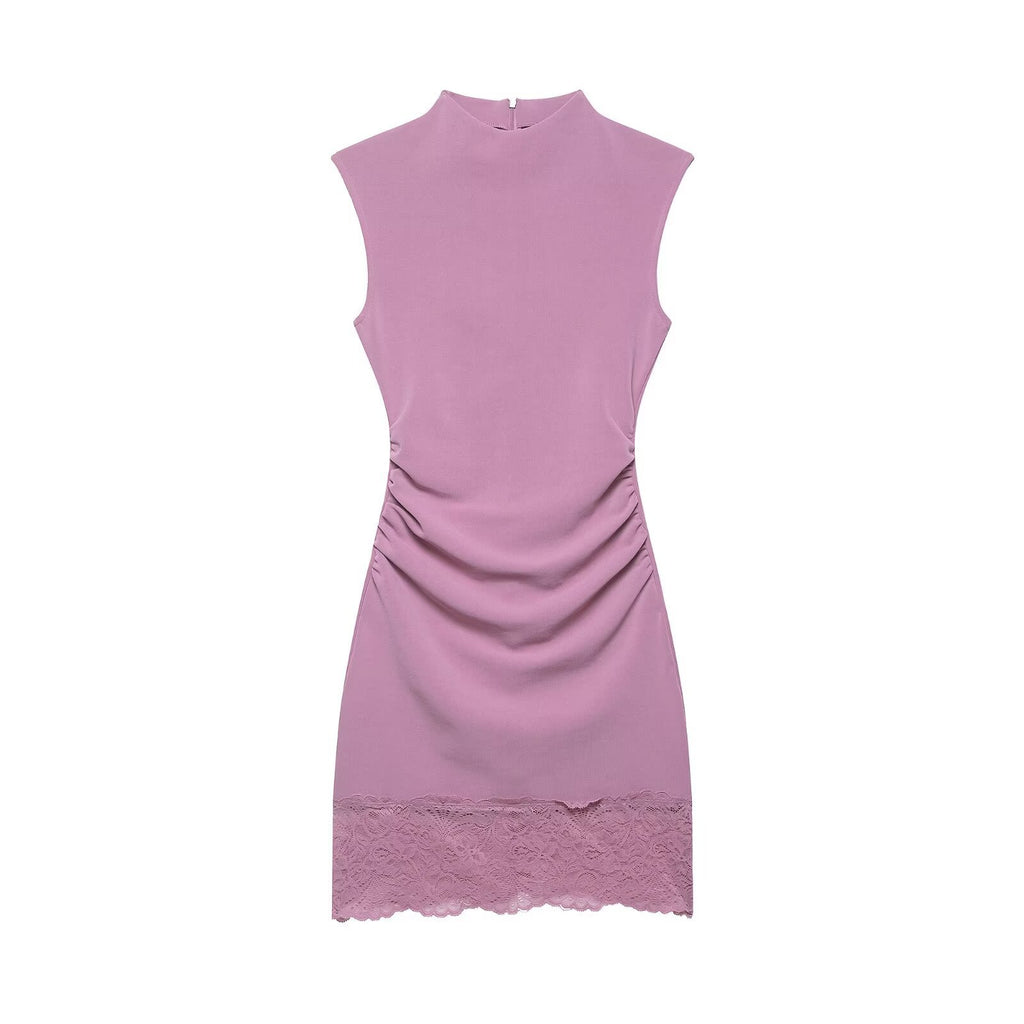 Commuting style elastic lace short dress