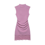 Commuting style elastic lace short dress