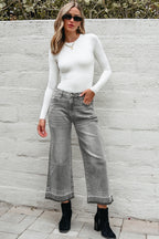 Gray Raw Hem Straight Leg Loose High Waist Jeans