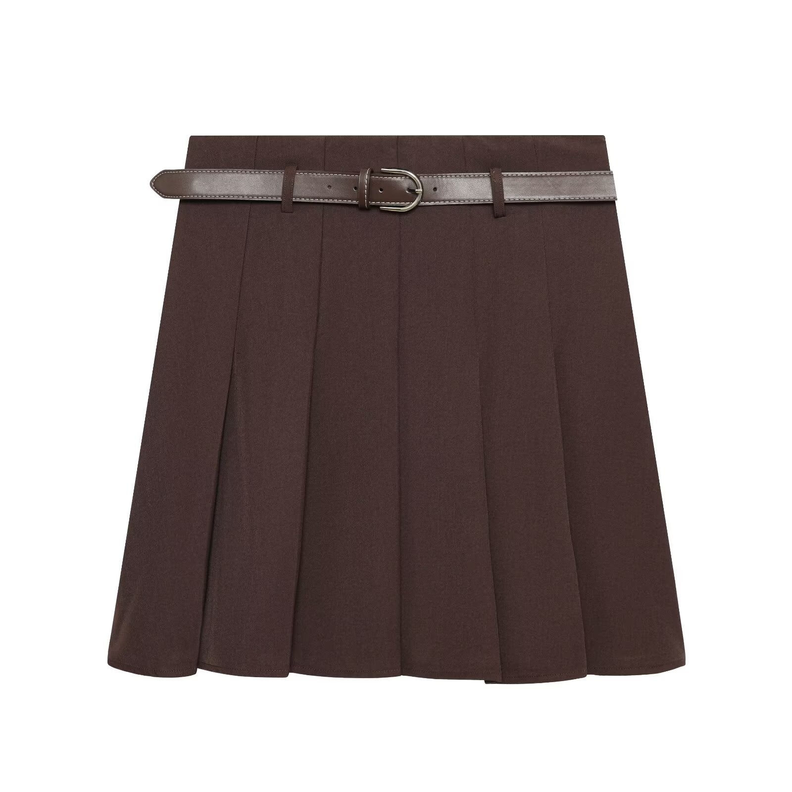 Style Solid Color Belted A-line Skirt for Women