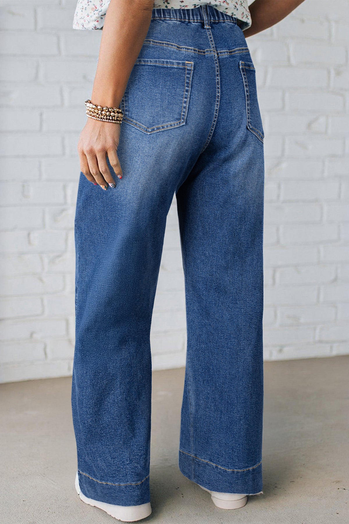 Dark Blue Acid Wash Contrast Lace-up Plus Size Jeans