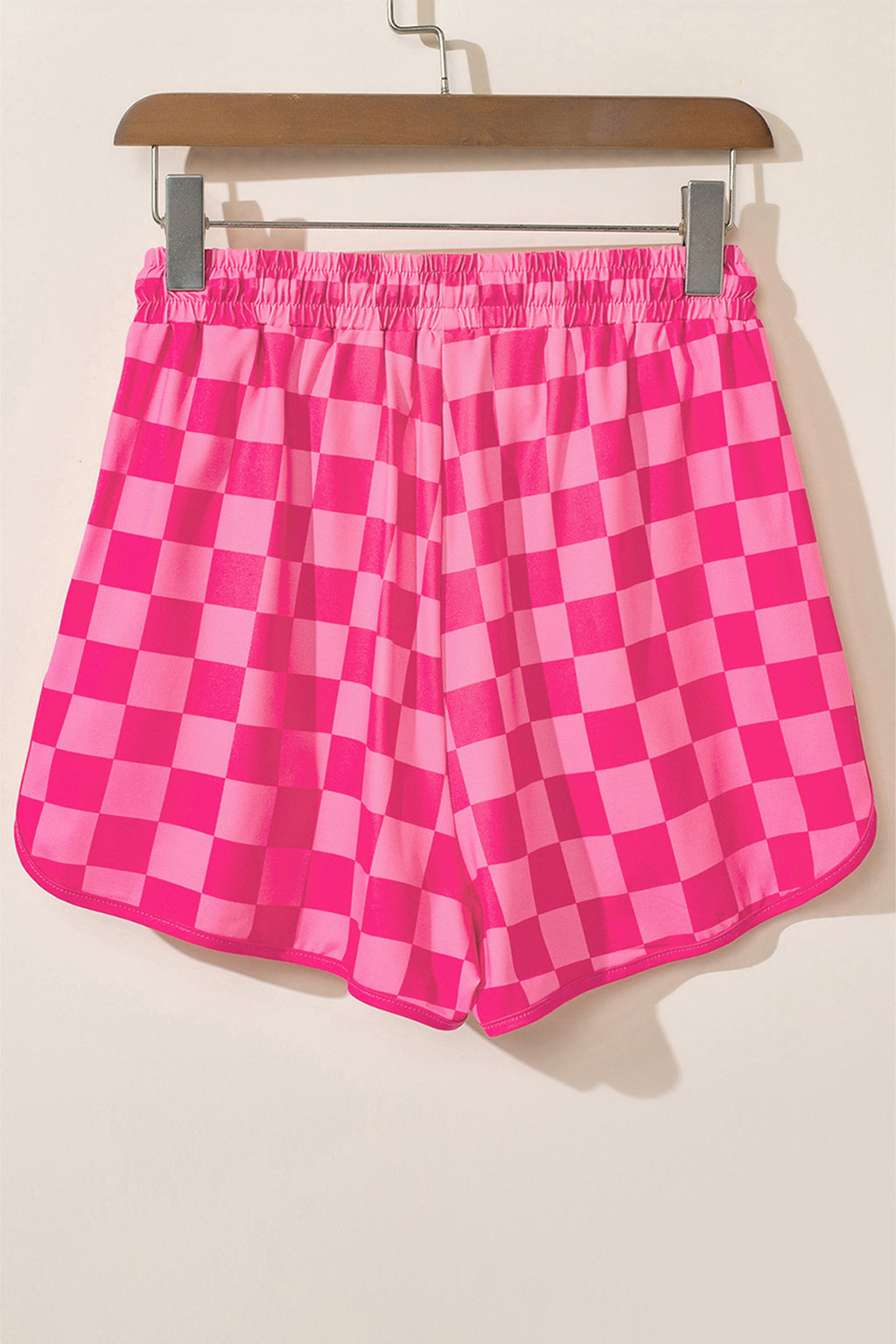 Black Checkered Drawstring Elastic Waist Casual Shorts