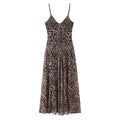 Spicy leopard print elastic mesh sleeveless suspender dress