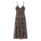 Spicy leopard print elastic mesh sleeveless suspender dress