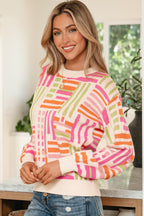 Rose Love Lines Pattern Crew Neck Puff Sleeve Sweater