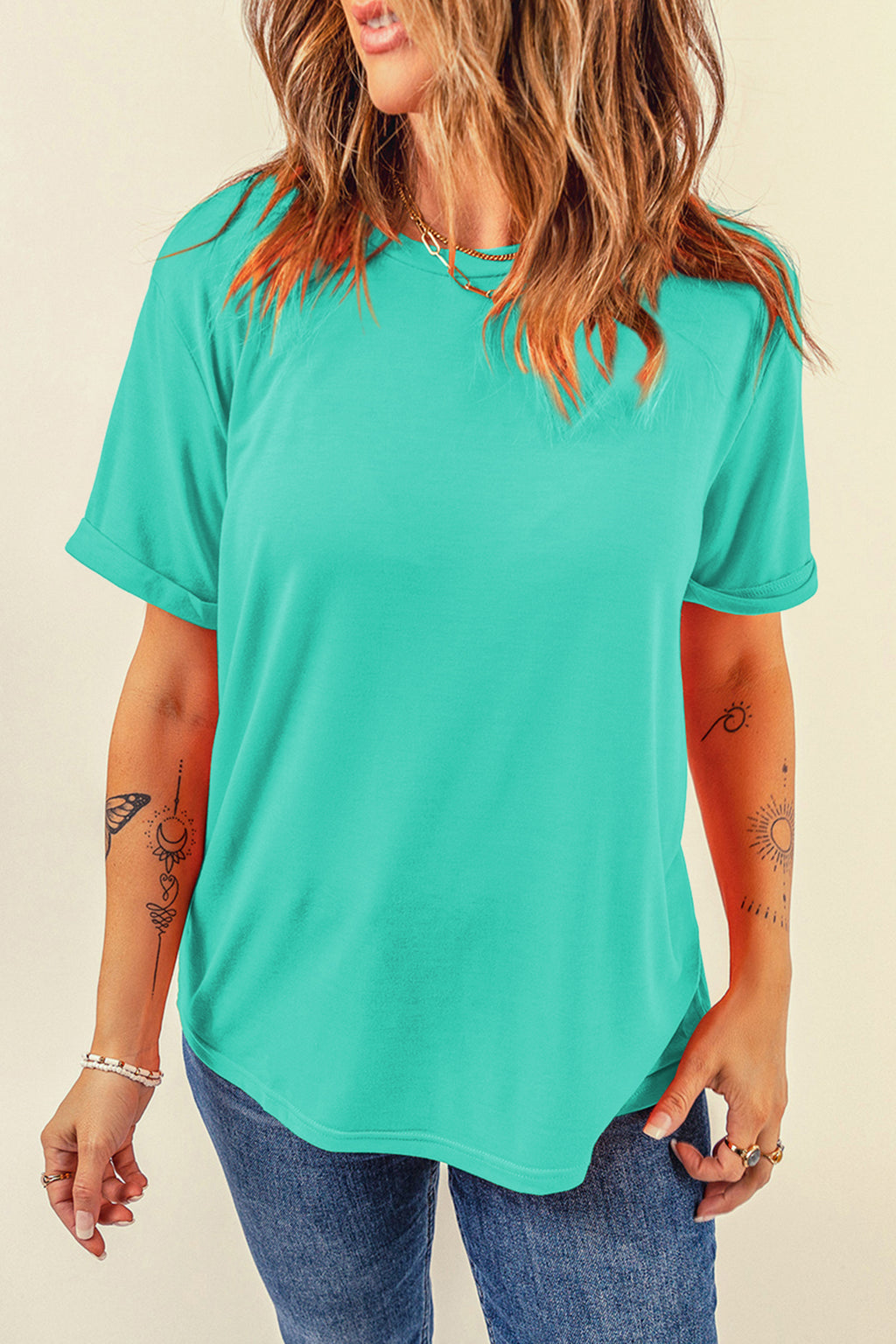 Black Casual Plain Crew Neck Tee