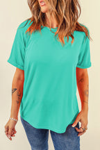 Black Casual Plain Crew Neck Tee