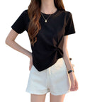 Summer scheming design sense niche half sleeved high waisted short top irregular short sleeved t-shirt for women