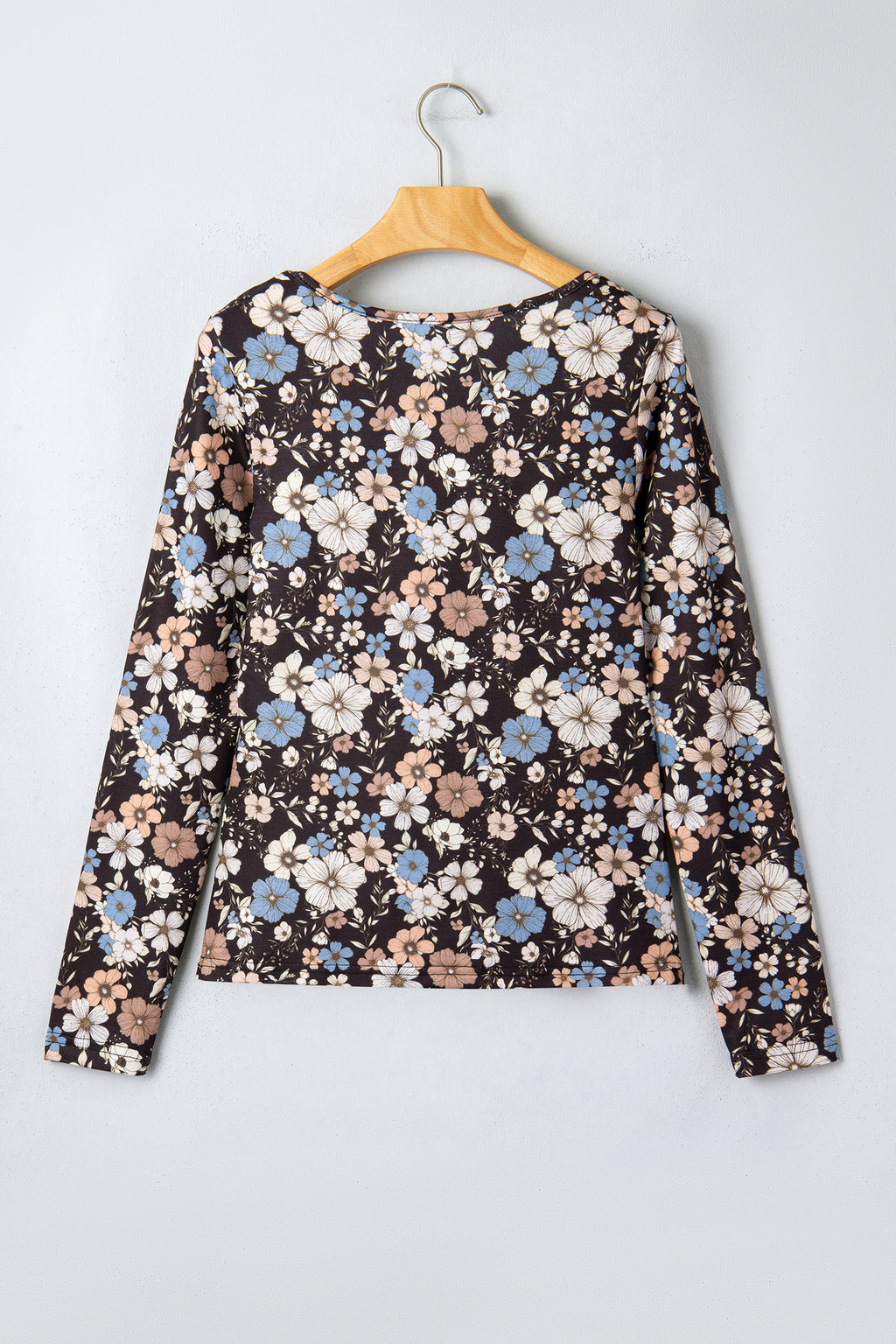 Brown Leopard Print Slim Long Sleeve T Shirt