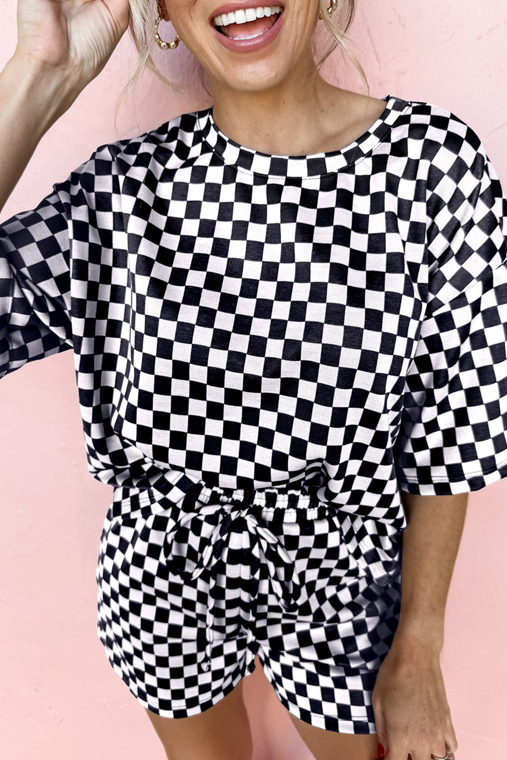 Brown Checkered Top and Short Casual 2pcs Set