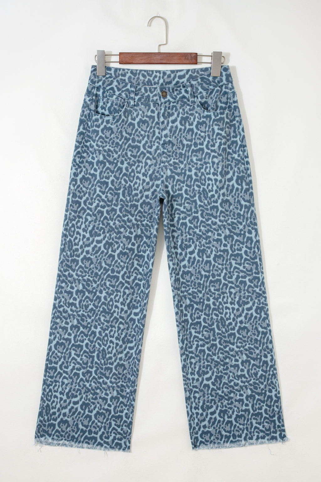 Brown Leopard Frayed Edge Wide Leg High Waist Jeans