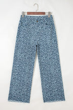 Brown Leopard Frayed Edge Wide Leg High Waist Jeans