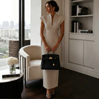 Stand-up Collar V-Neck Sleeveless Fitted Bodycon Dress Evening Gown