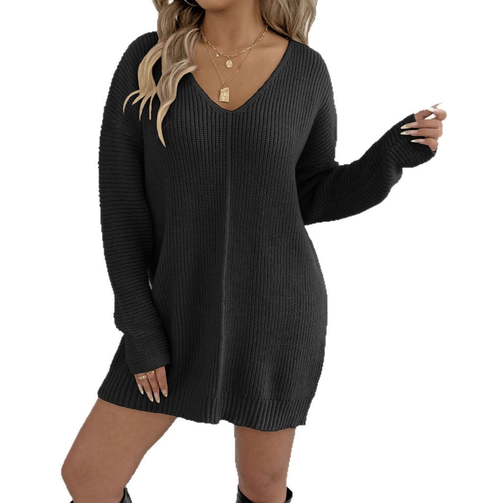 Knitwear Ready Stock Women's Deep V-Neck Sexy Sweater Innerwear Dress (Without Belt)