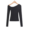 Slanted shoulder off shoulder slim fit long sleeved top