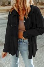 Brown Contrast Flap Pockets Relaxed Shacket