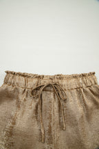 Gold Metallic Luster Tie Elastic Waist Cuffed Hem Shorts