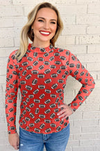 Black Game Day Rugby Mesh Sheer Long Sleeve Top