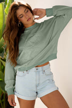 Beige Raw Edge Flower Patch Drop Shoulder Casual Top