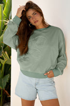 Beige Raw Edge Flower Patch Drop Shoulder Casual Top