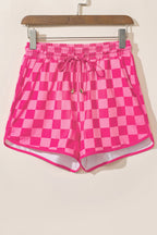 Black Checkered Drawstring Elastic Waist Casual Shorts