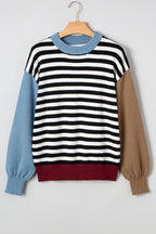 Color black Striped Panels Colorblock Sleeve Chic Sweater