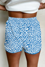White Leopard Elastic Waistband Lace up Contrast Trim Casual Shorts