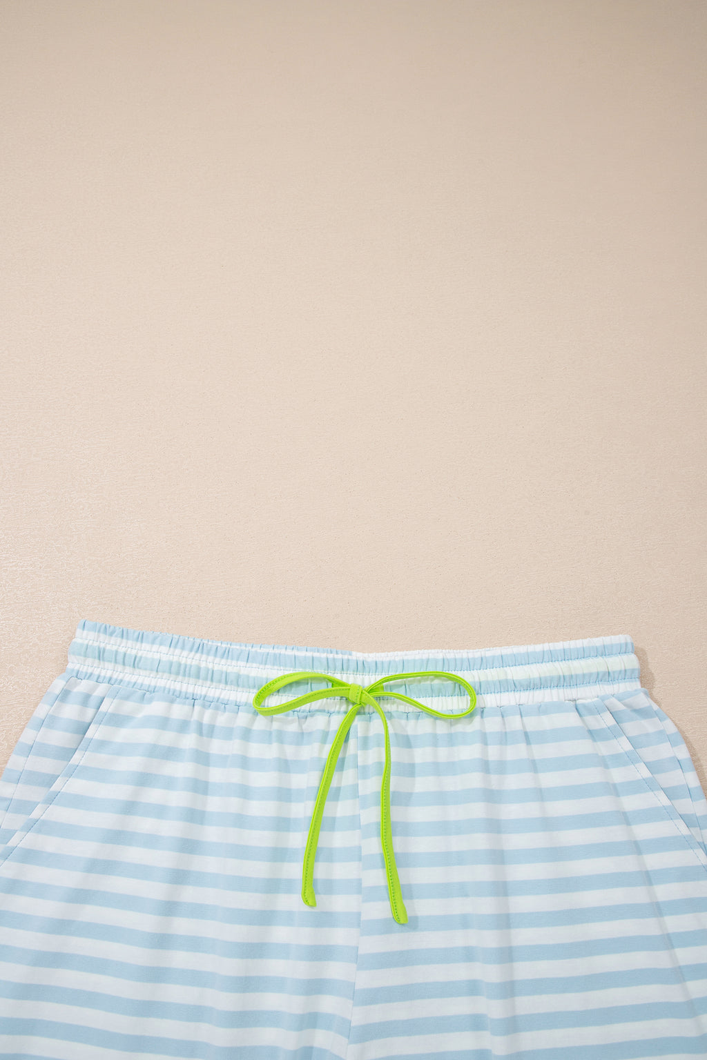 Pink Stripe Contrast Neck Loose Tee and Drawstring Shorts Set