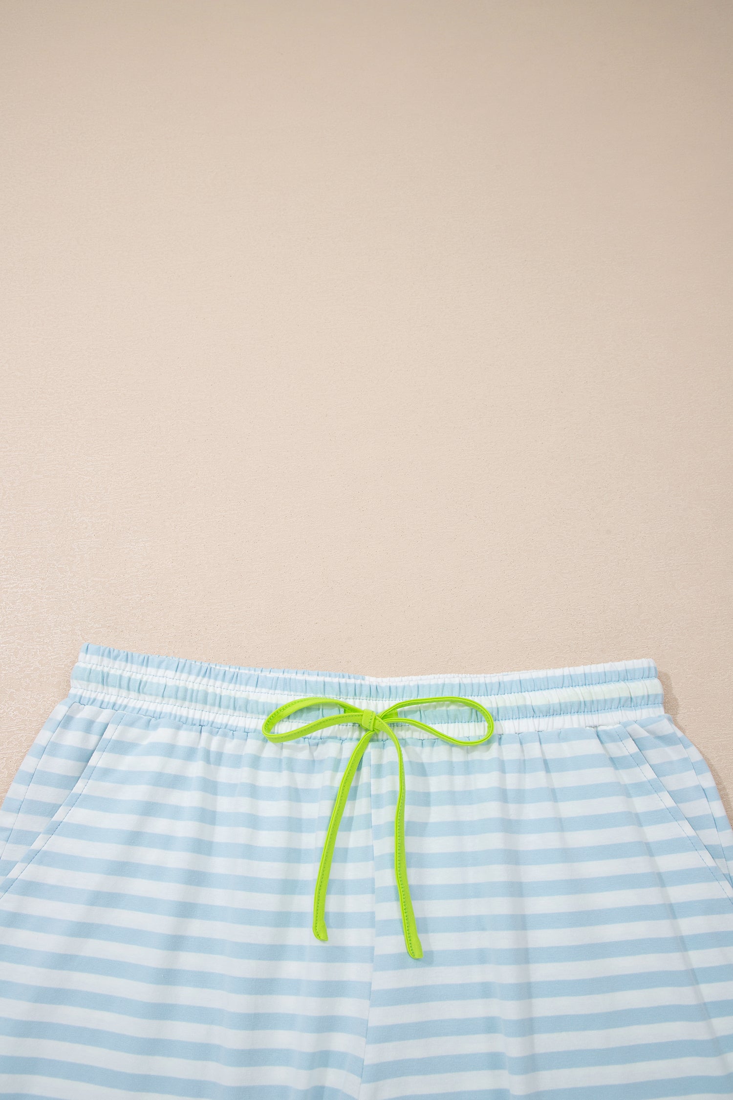 Pink Stripe Contrast Neck Loose Tee and Drawstring Shorts Set