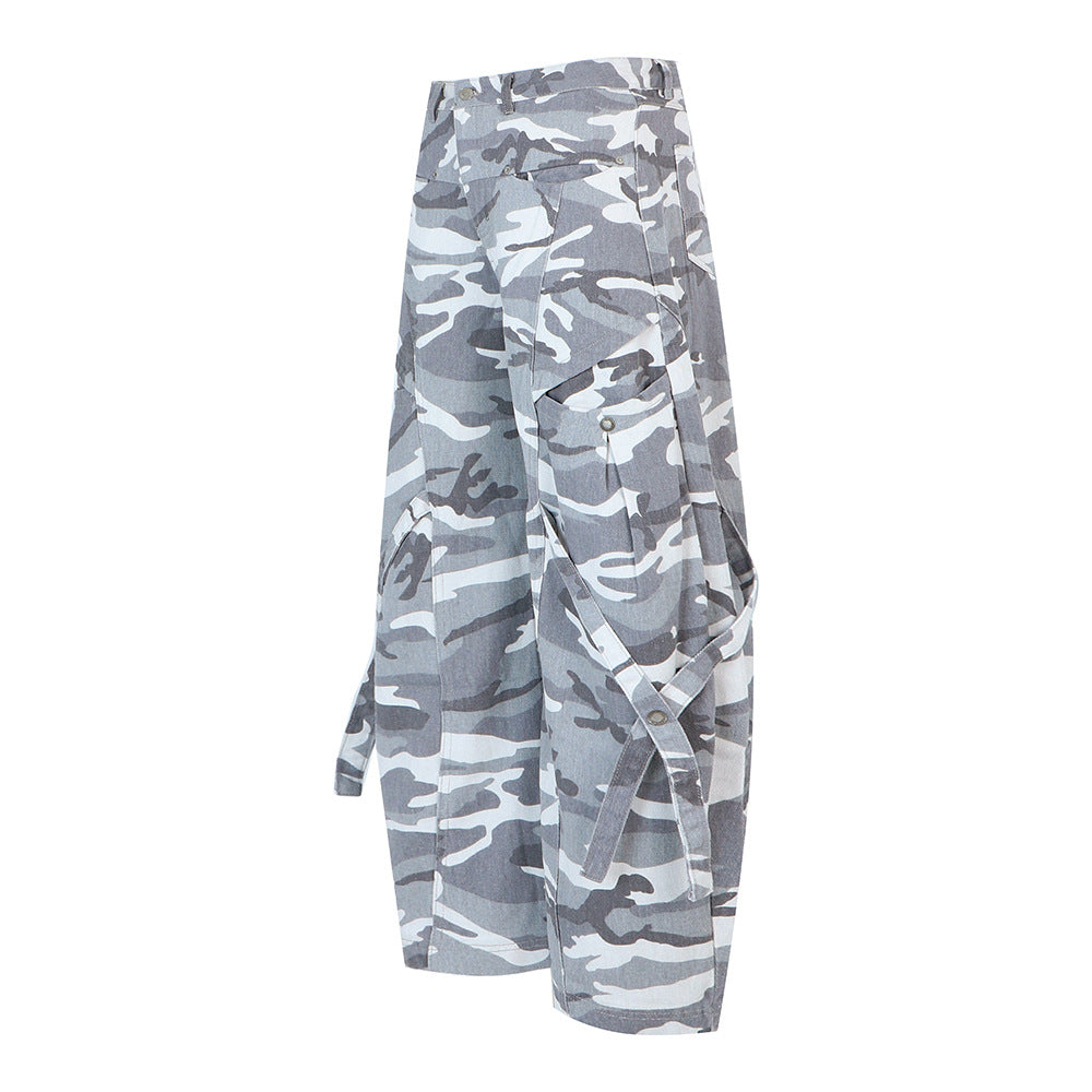 Vintage Distressed Design Oversized Knife-Style Casual Pants for Men and Women