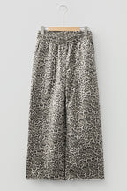 Brown Leopard Print Raw Hem Elastic Waist Loose Pull On Jeans