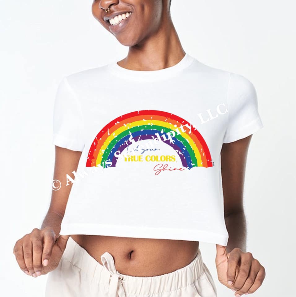 "True Colors Shine" Grunge Rainbow Crop Tee