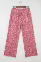 Brown Leopard Frayed Edge Wide Leg High Waist Jeans
