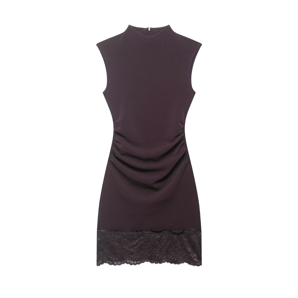 Commuting style elastic lace short dress
