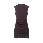 Commuting style elastic lace short dress