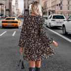 Fashionable Printed Long Sleeve Dress with One Button Loose Fit Autumn Style