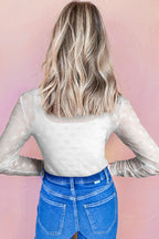 Black Mesh Bow Pattern Long Sleeve Top
