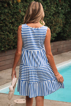 Black Stripe U Neck Sleeveless Loose Fit Mini Dress