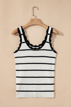 Bright Green Striped Scalloped Edge U Neck Sleeveless Sweater Vest