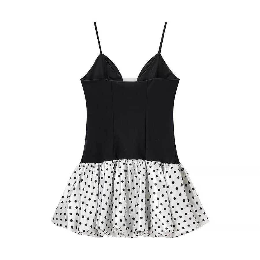 Spicy girl polka dot patchwork suspender dress