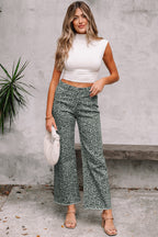 Brown Leopard Frayed Edge Wide Leg High Waist Jeans