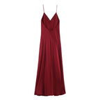 Silk texture V-neck suspender dress