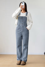 Dark Blue Retro Bib Pocket Buckle Straps Casual Denim Jumpsuit