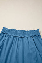 Prussian Blue Smocked Waist Casual Jogger Style Pants