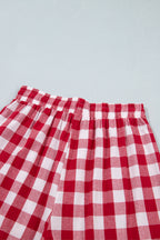Red Gingham Plaid Tie Elastic Waist Shift Pants