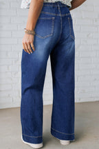 Dark Blue Acid Wash Contrast Lace-up Plus Size Jeans
